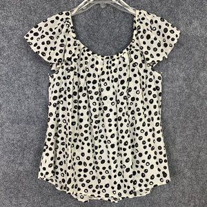 Anthropologie Maeve Ruffle Cap Sleeve Top Ivory Black Rayon Size XS